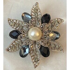 Vtg Brooch & Pendant Combo Gorgeous Silver Tone with Rhinestones & Faux Pearl